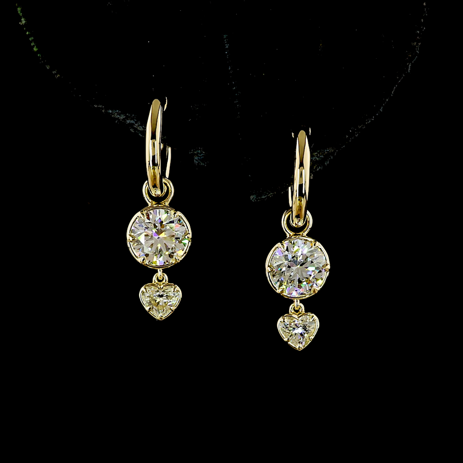 Heart and Round Brilliant Diamond Drop Huggies - 2.4 tcw