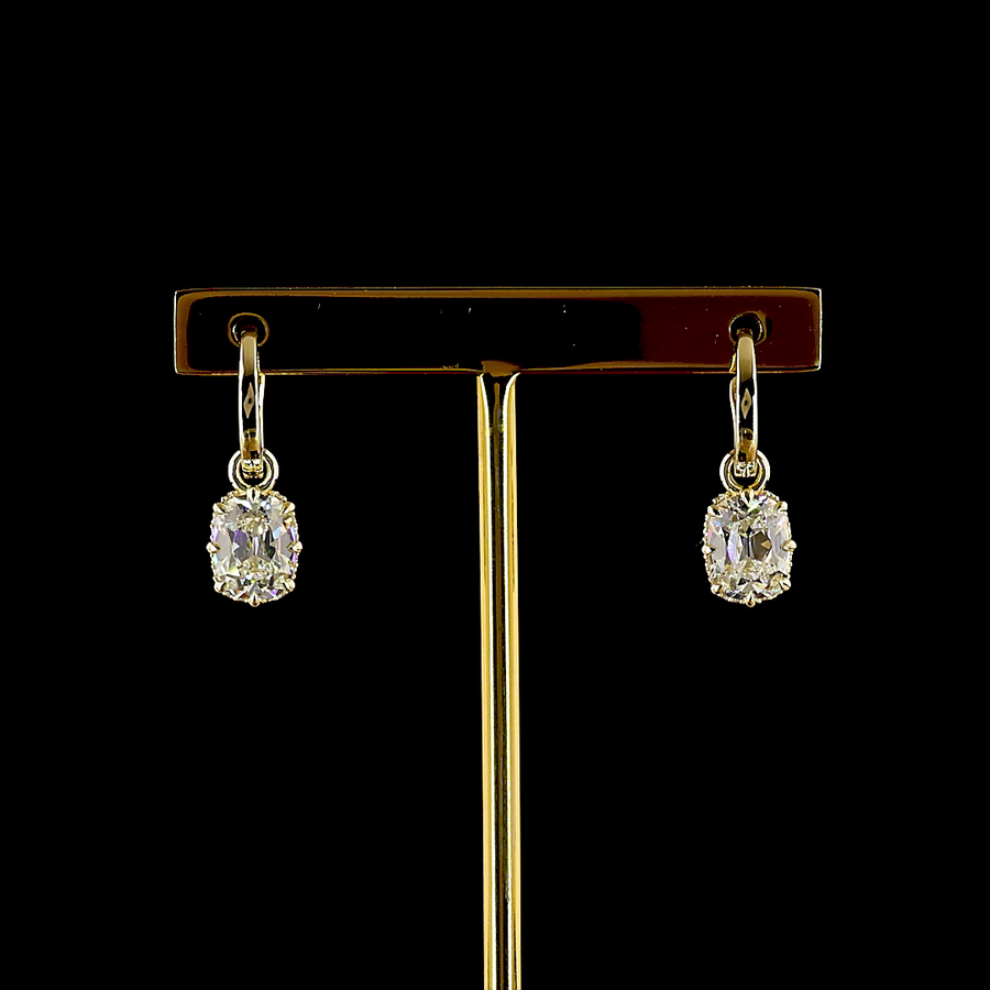 Antique Cushion Cut Drop Huggies - 3.4 tcw