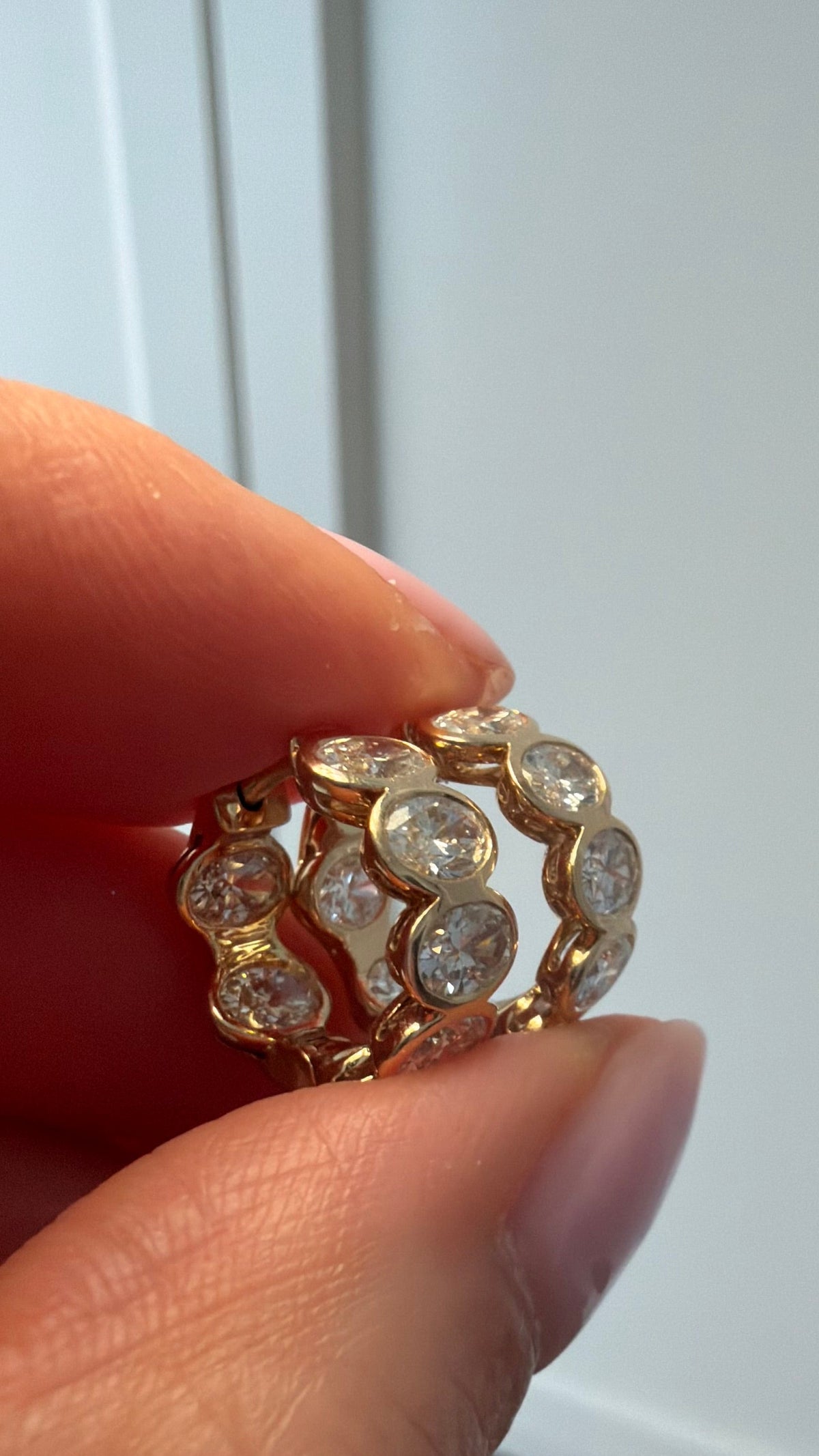 Bezeled Oval Huggie Hoop - 3.4 ct