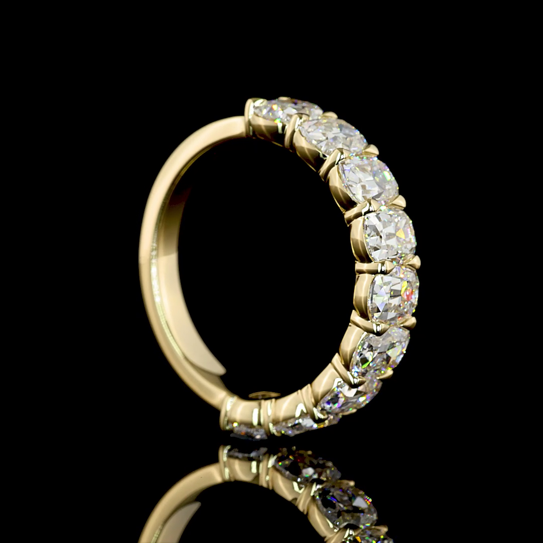 Antique Cushion Cut Diamond Half Eternity Band - 3.36 tcw