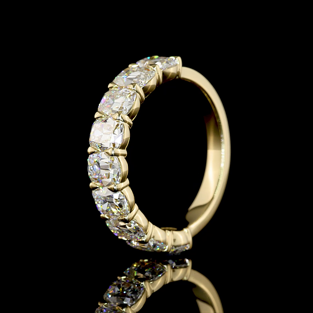 Antique Cushion Cut Diamond Half Eternity Band - 3.36 tcw