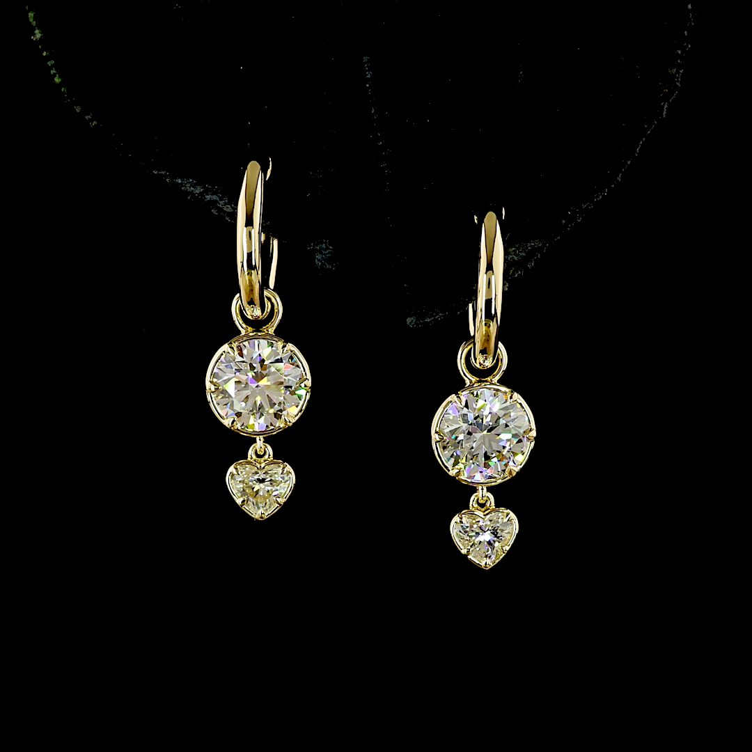 Heart and Round Brilliant Diamond Drop Huggies - 2.4 tcw