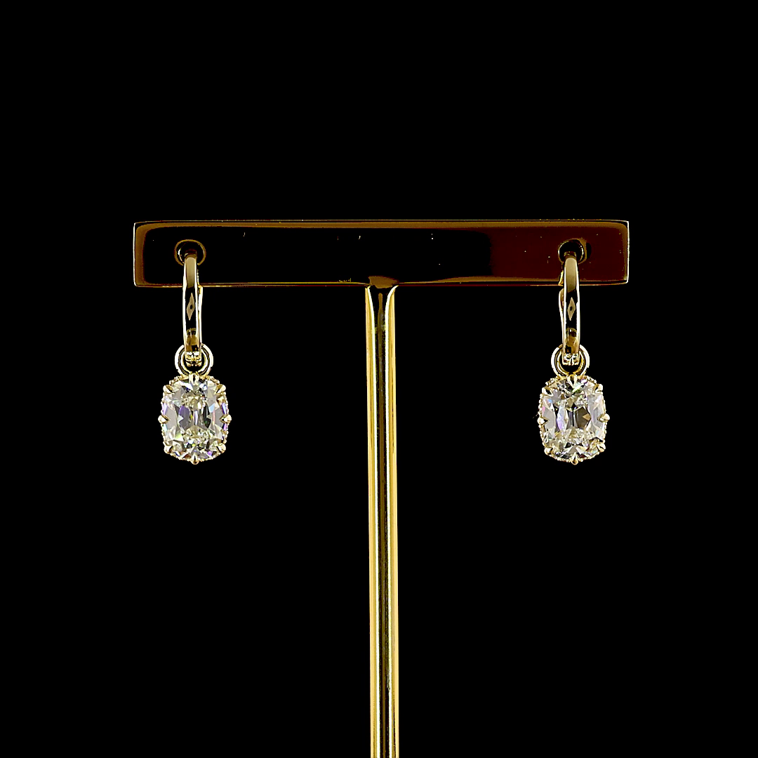Antique Cushion Cut Drop Huggies - 3.4 tcw