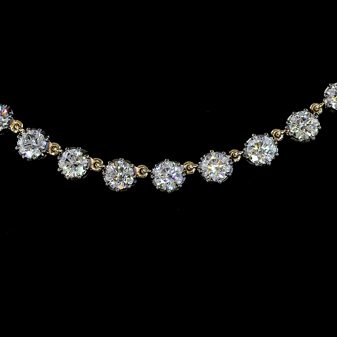 Round Brilliant Georgian Tennis Necklace - 11 tcw