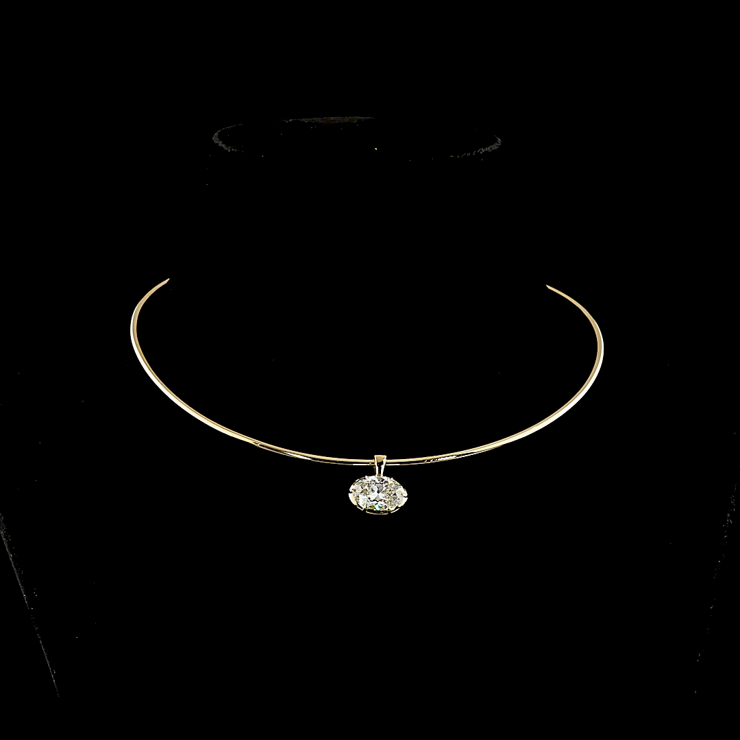 East West Oval Diamond Pendant w/ Collar Necklace - 4 Carats