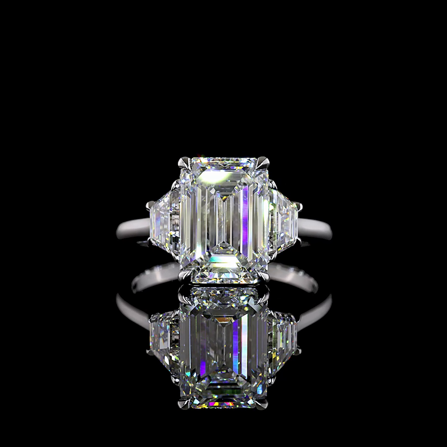 Emerald Cut 3-Stone Engagement Ring - 5 tcw