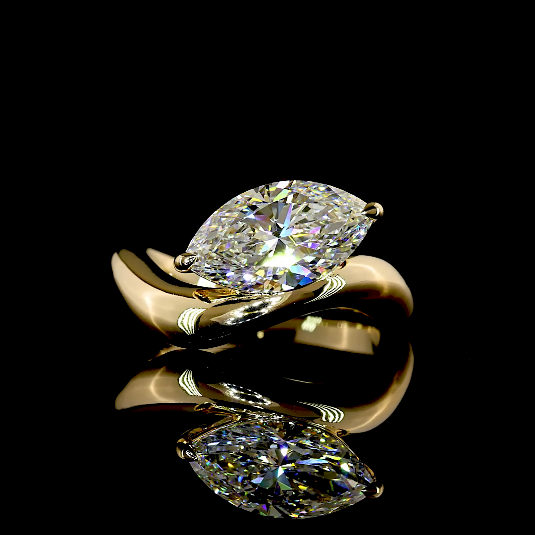 Marquise Diamond Wavy Solitaire Engagement Ring - 1.56 Cts